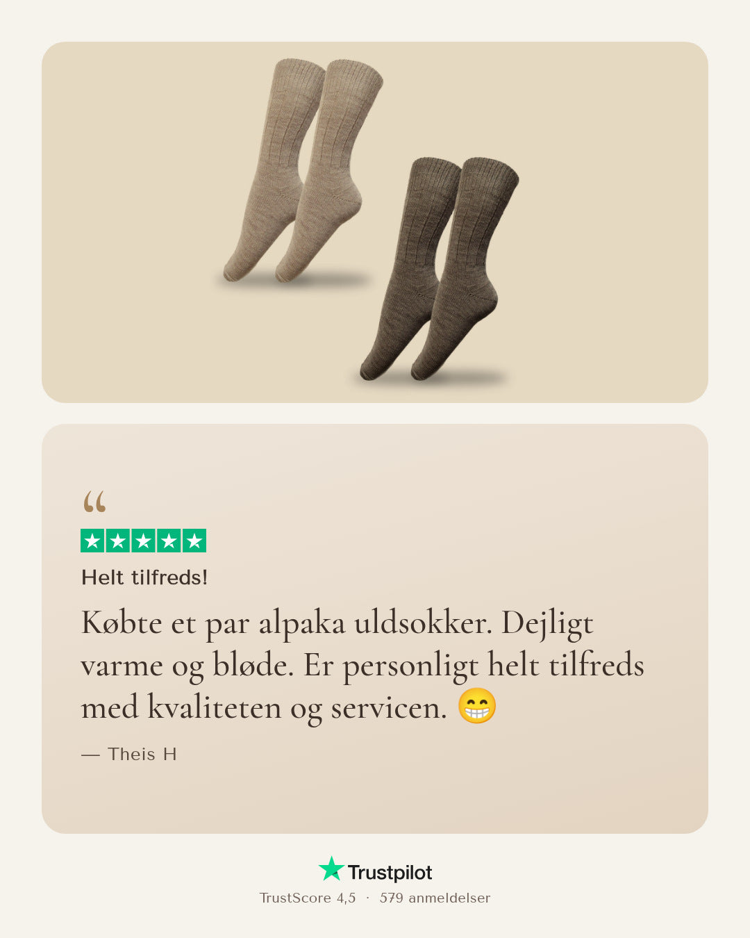 Anmeldelse: Helt tilfreds med alpaka uldsokker – 5 stjerner på Trustpilot