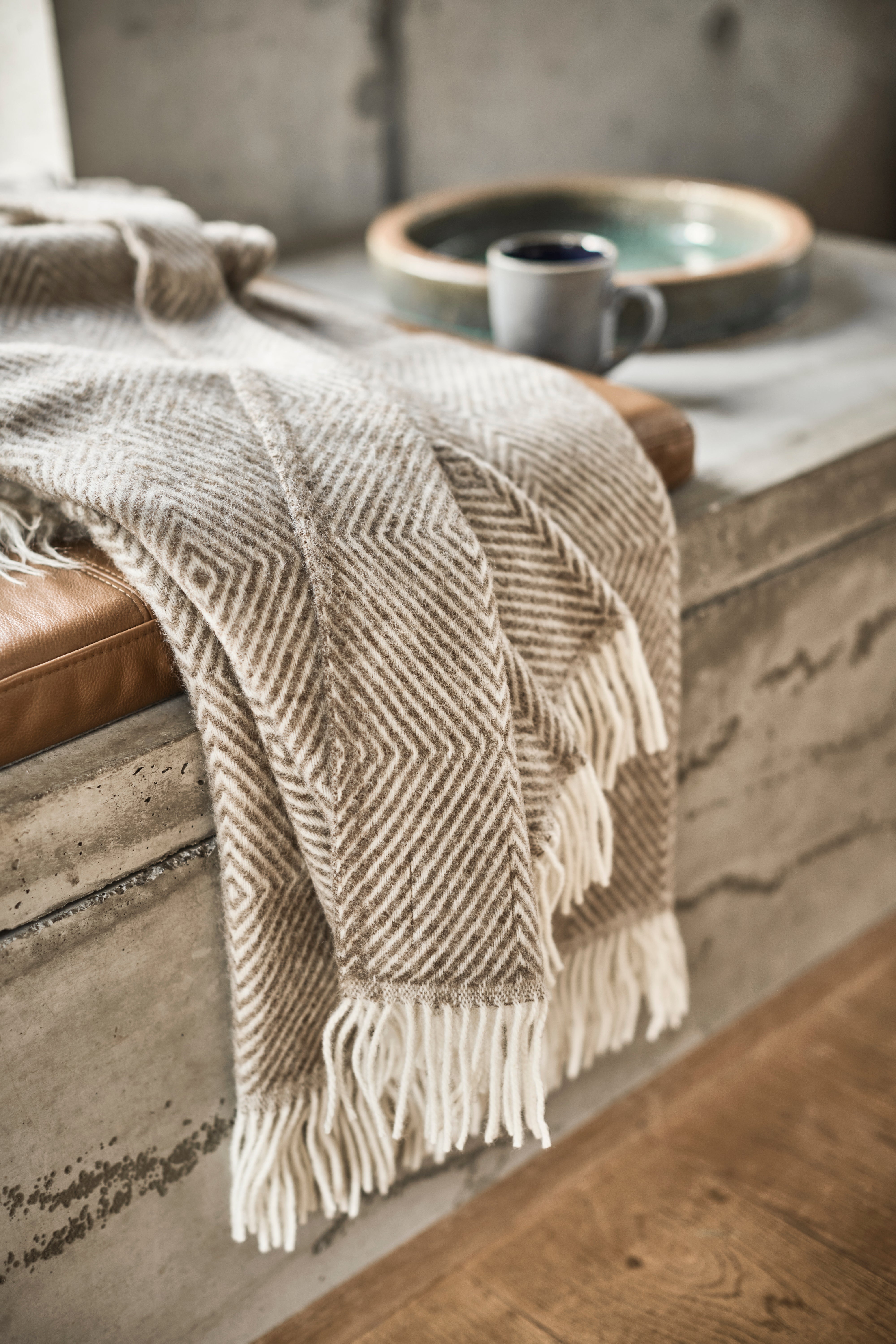 Norsk Plaid i 100% Ren Ny Uld - Beige