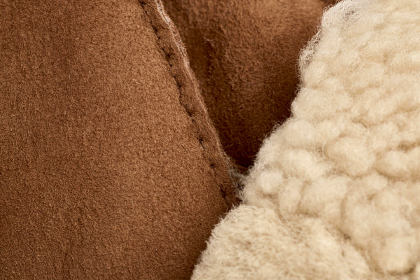 Lammeskindsluffer Premium - Håndlavede cognac brun