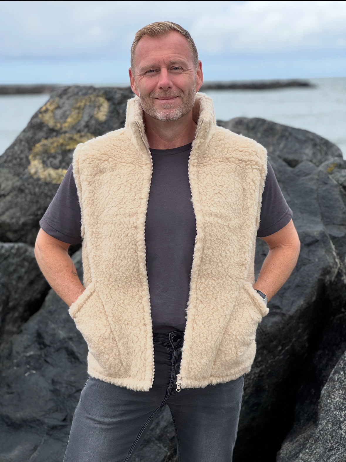 Uldvest - 100% merinould / Beige unisex