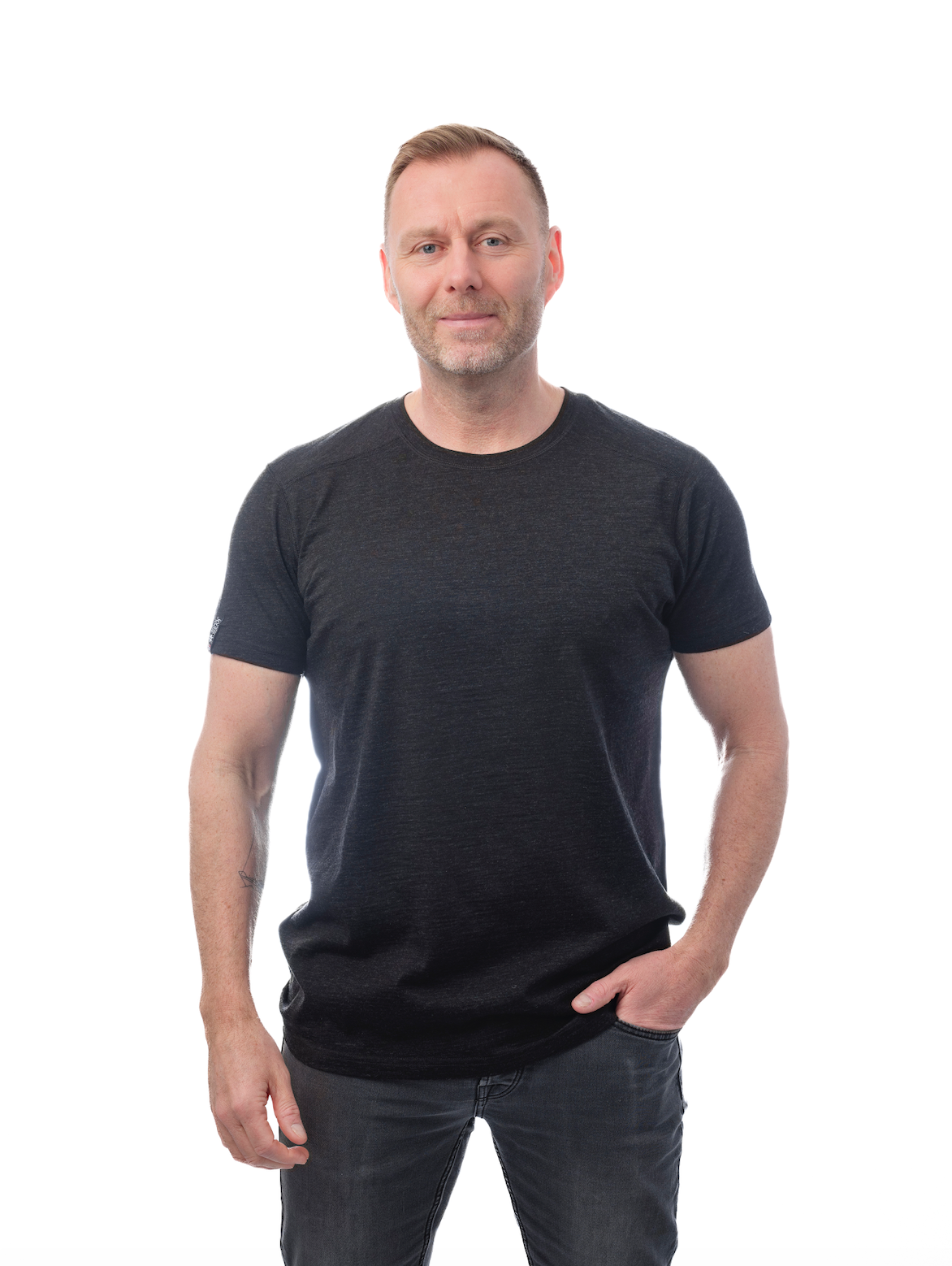 100% superfine Merinould tee - Sort melange