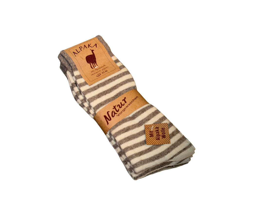 Alpakastrømper - creme/brun - 2 par