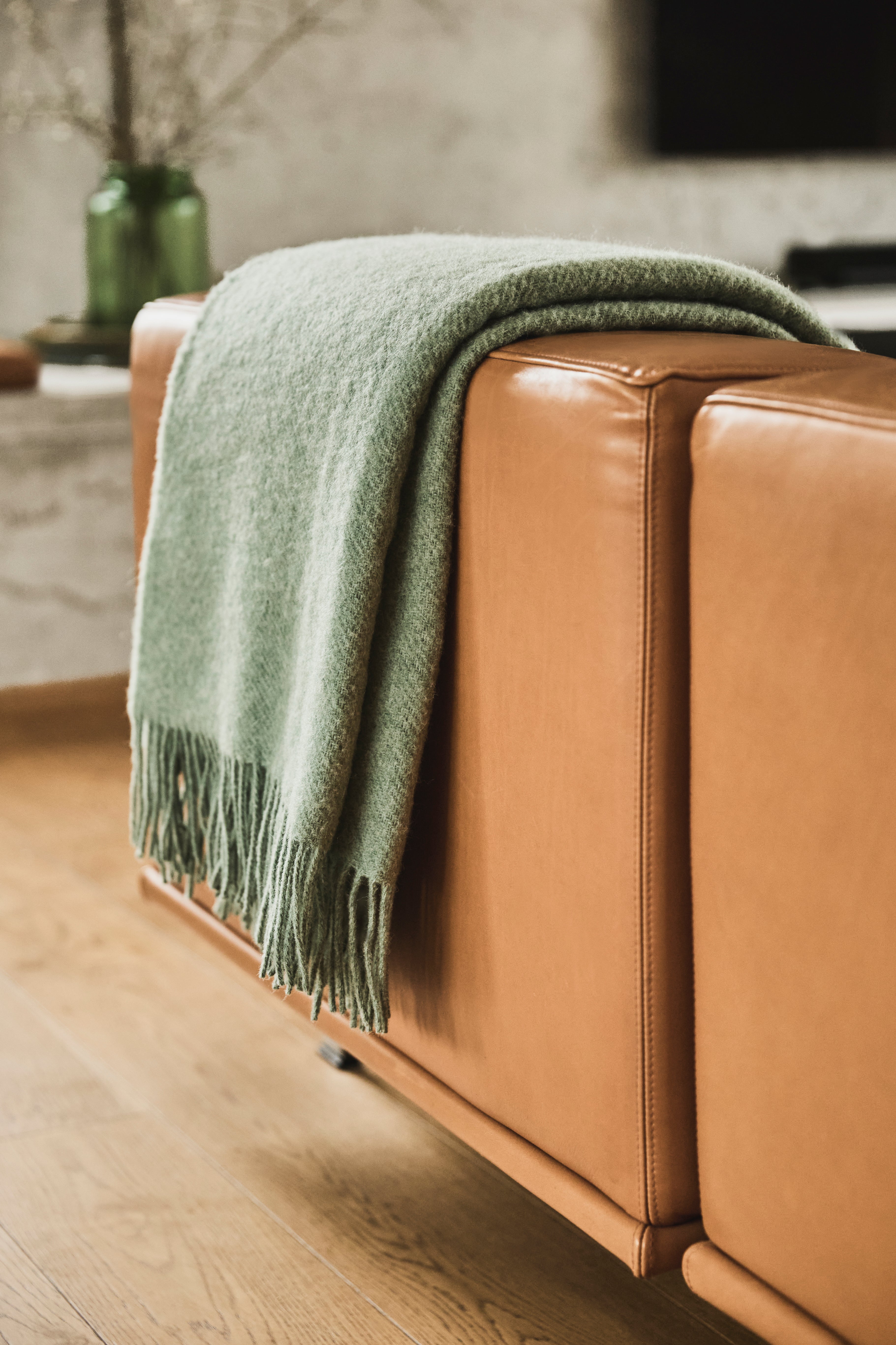 Uldplaid i 100% Uld – Smoke Grøn (140x200cm)