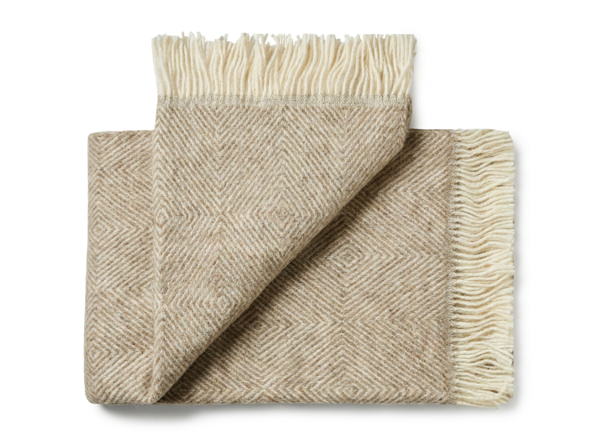 Norsk Plaid i 100% Ren Ny Uld - Beige