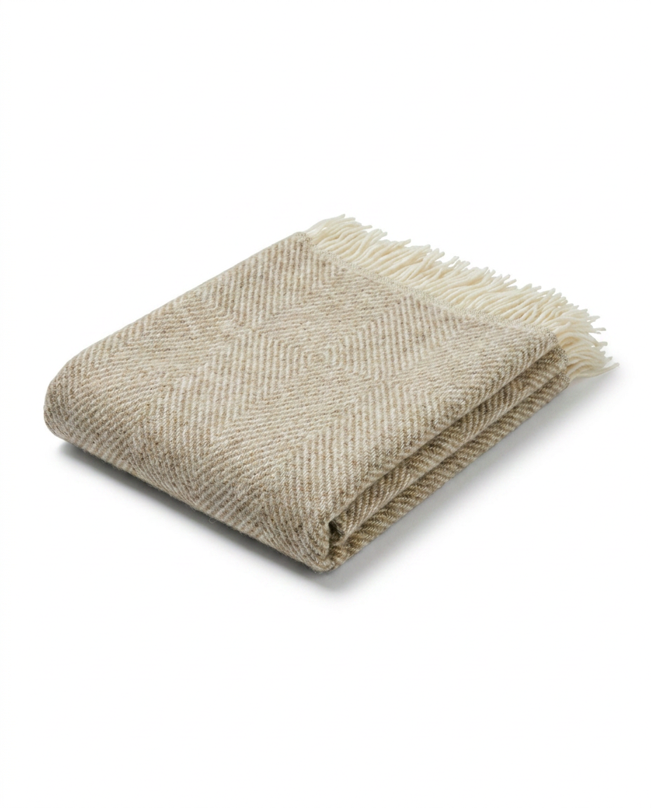 Norsk Plaid i 100% Ren Ny Uld - Beige