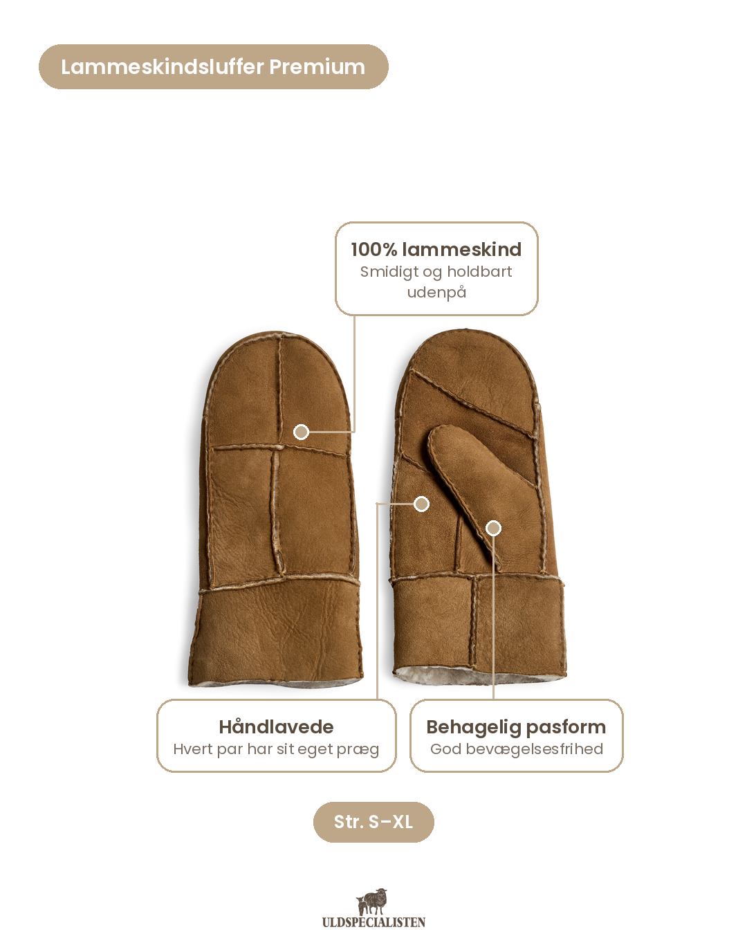 Lammeskindsluffer Håndlavede - Chestnut PREMIUM