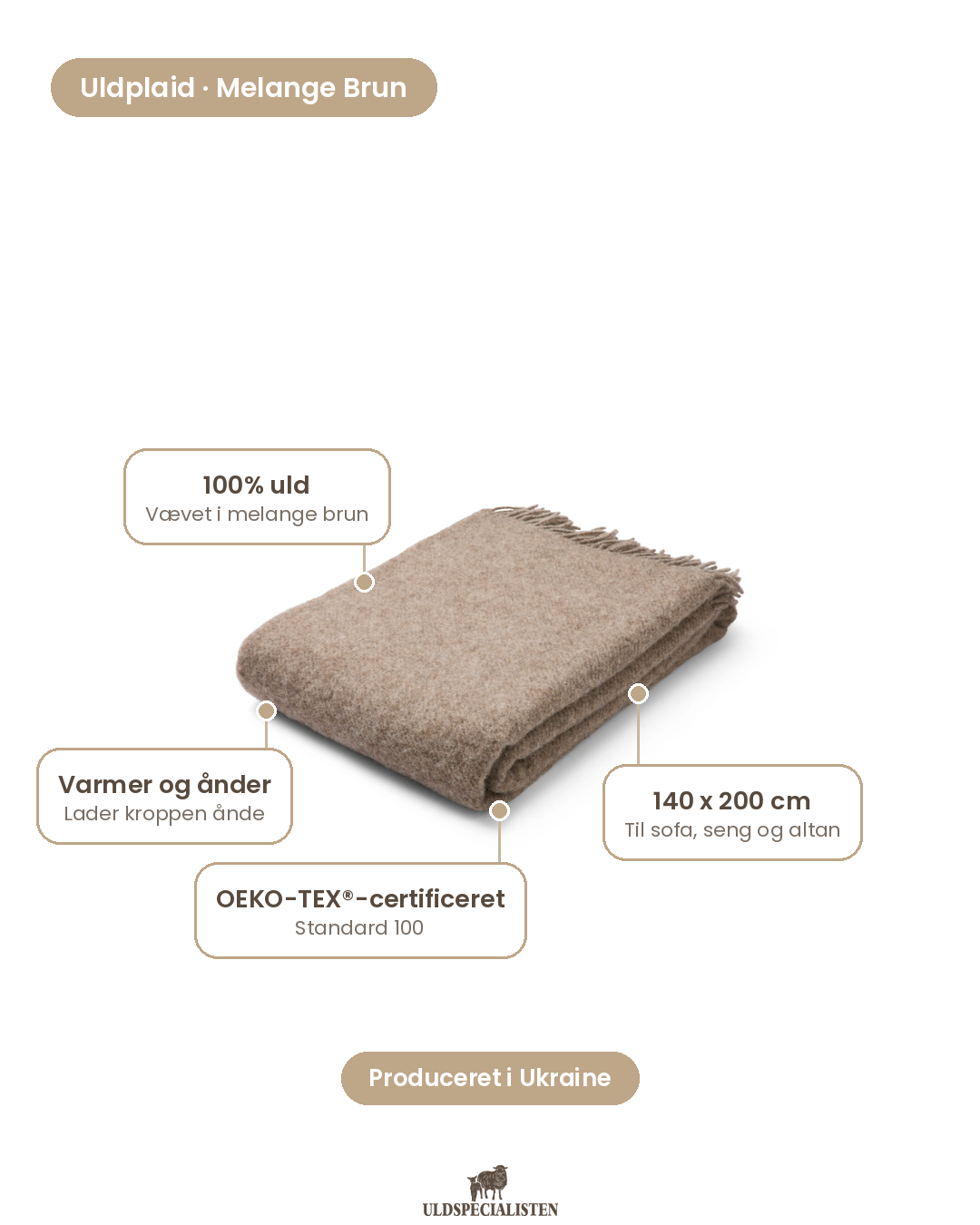 Uldplaid i 100% Uld – Lysebrun (140x200cm) – egenskaber forklaret