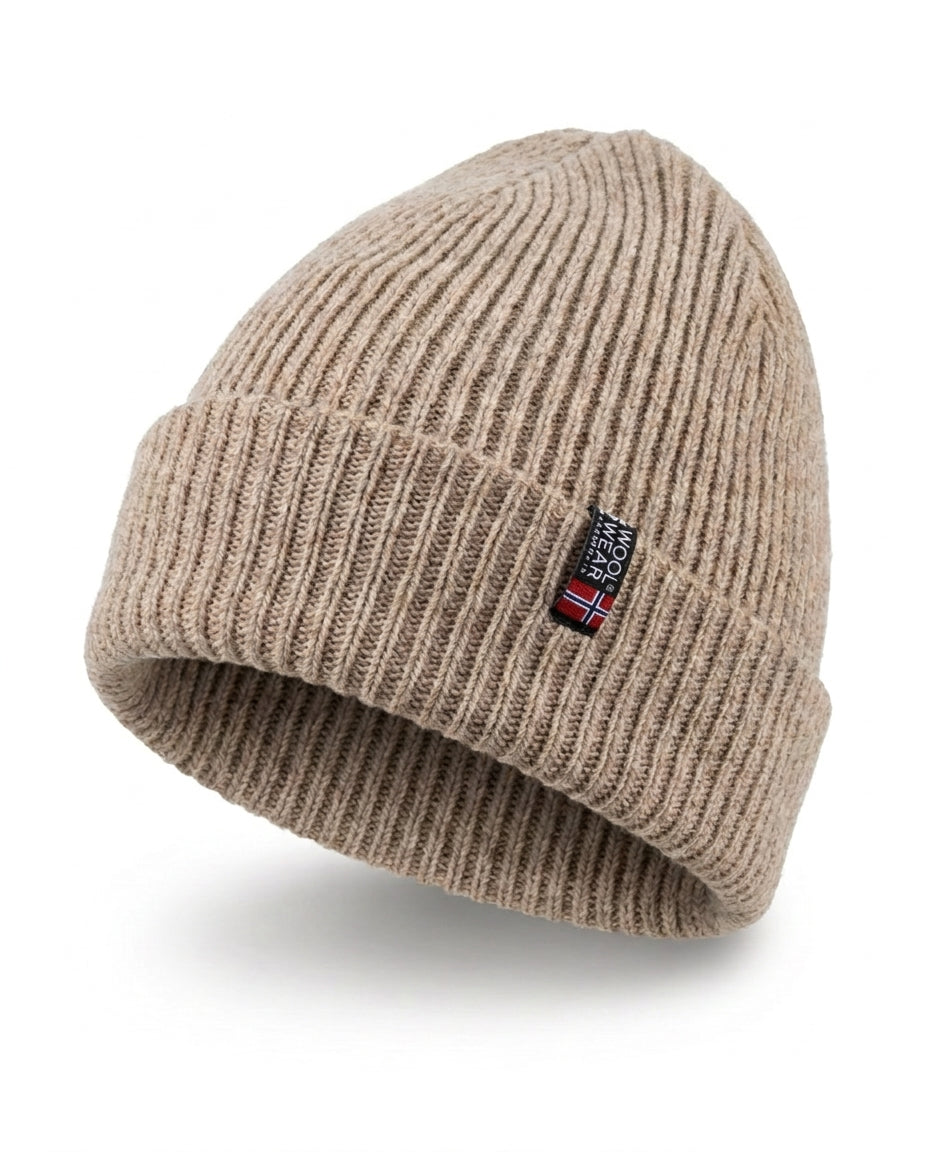 Strikhue 100% uld - Beige