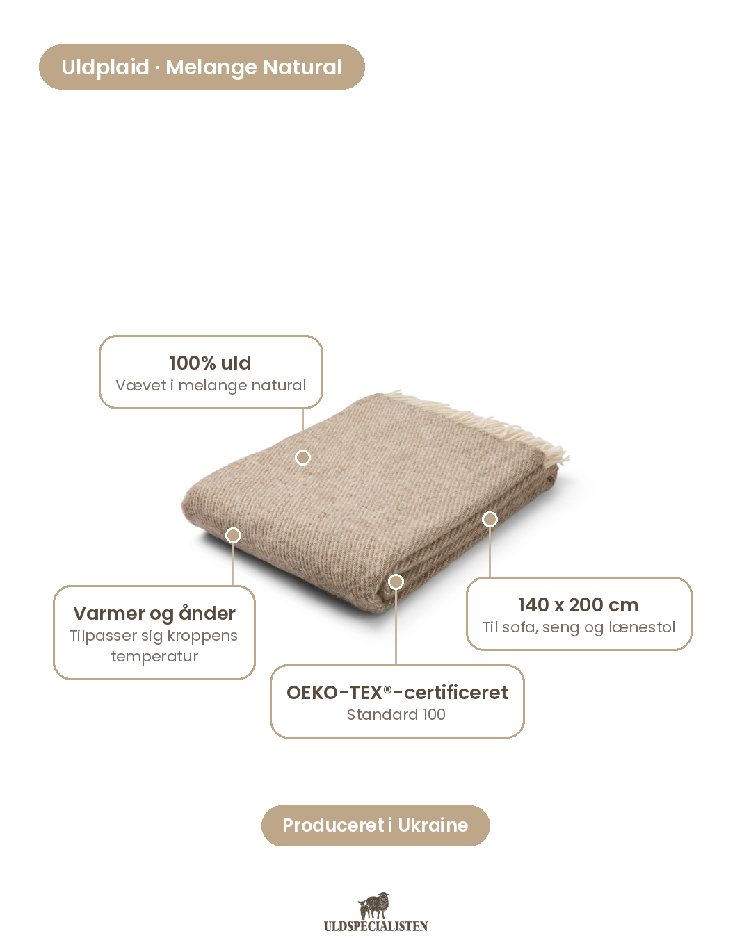 Uldplaid i 100% uld – Brun/Beige (140x200cm) – egenskaber forklaret